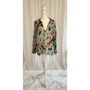 Spartina 449 Silk Josette Blouse Feathers & Butterflies Sheer Size 2XL Autumn